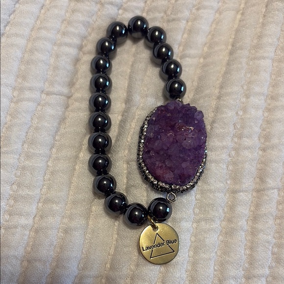 Purple and Black Bracelet with Druzy Stone and Gold Accent - Picture 1 of 1